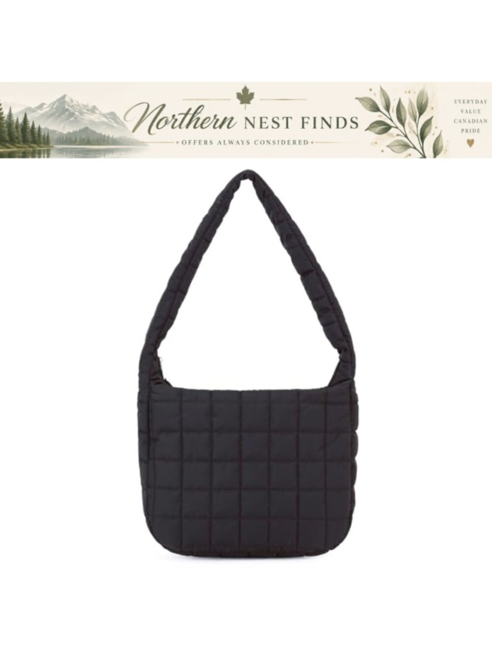 Quilted Puffer Tote Bag Lightweight Nylon Travel Shoulder Hobo